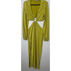 RNWY Womens 6(M) Pleated Embellished Cut Out Long Sleeve Cocktail Dress Green D3